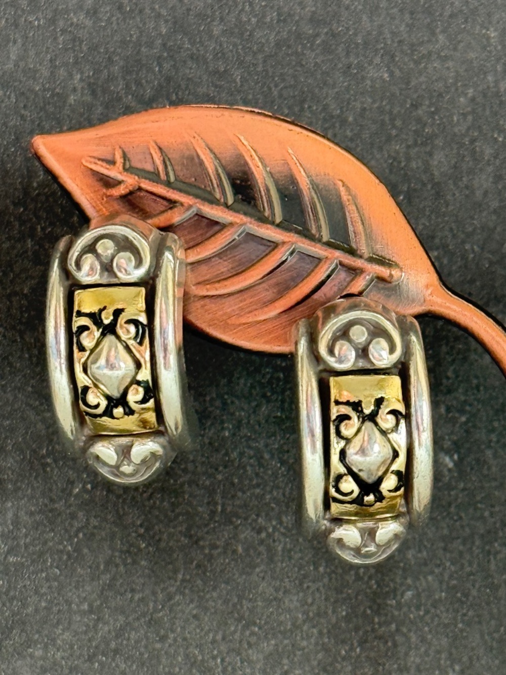 BRIGHTON "Intrigue" Two-Tone Chunky Huggie Semi-Hoop Pierced Earrings